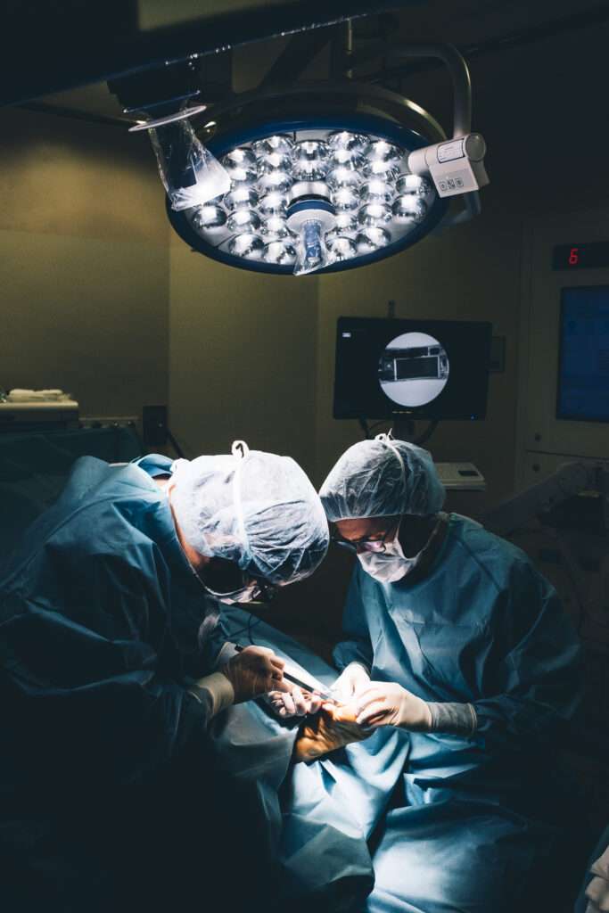Surgeons during a foot surgery